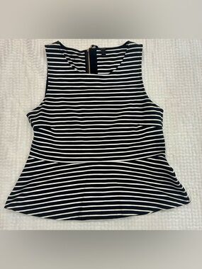 J.Crew Black White Striped Sleeveless Peplum Top Gold Zip Large